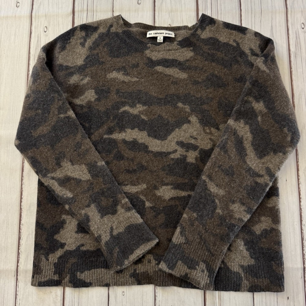 The Cashmere Project 100% Cashmere Camo Sweater Brown Crewneck Size Medium